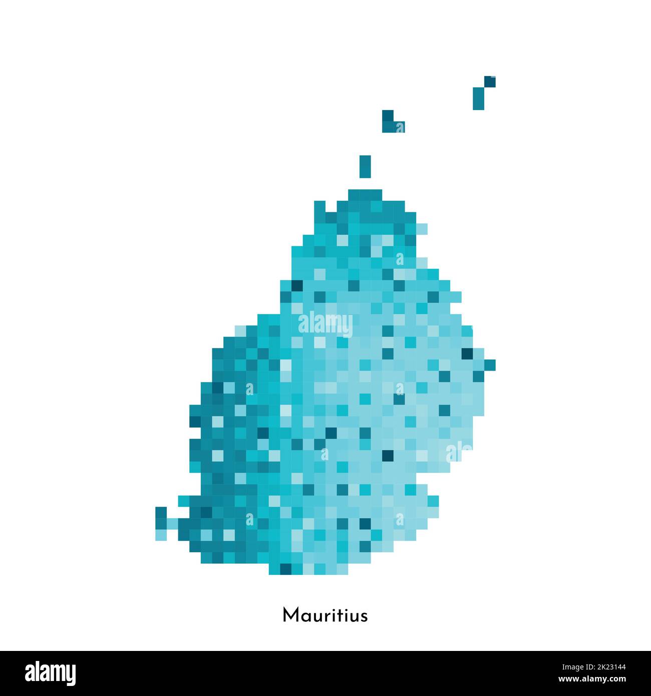 Vector isolated geometric illustration with simple icy blue shape of Mauritius map. Pixel art style for NFT template. Dotted logo with gradient textur Stock Vector