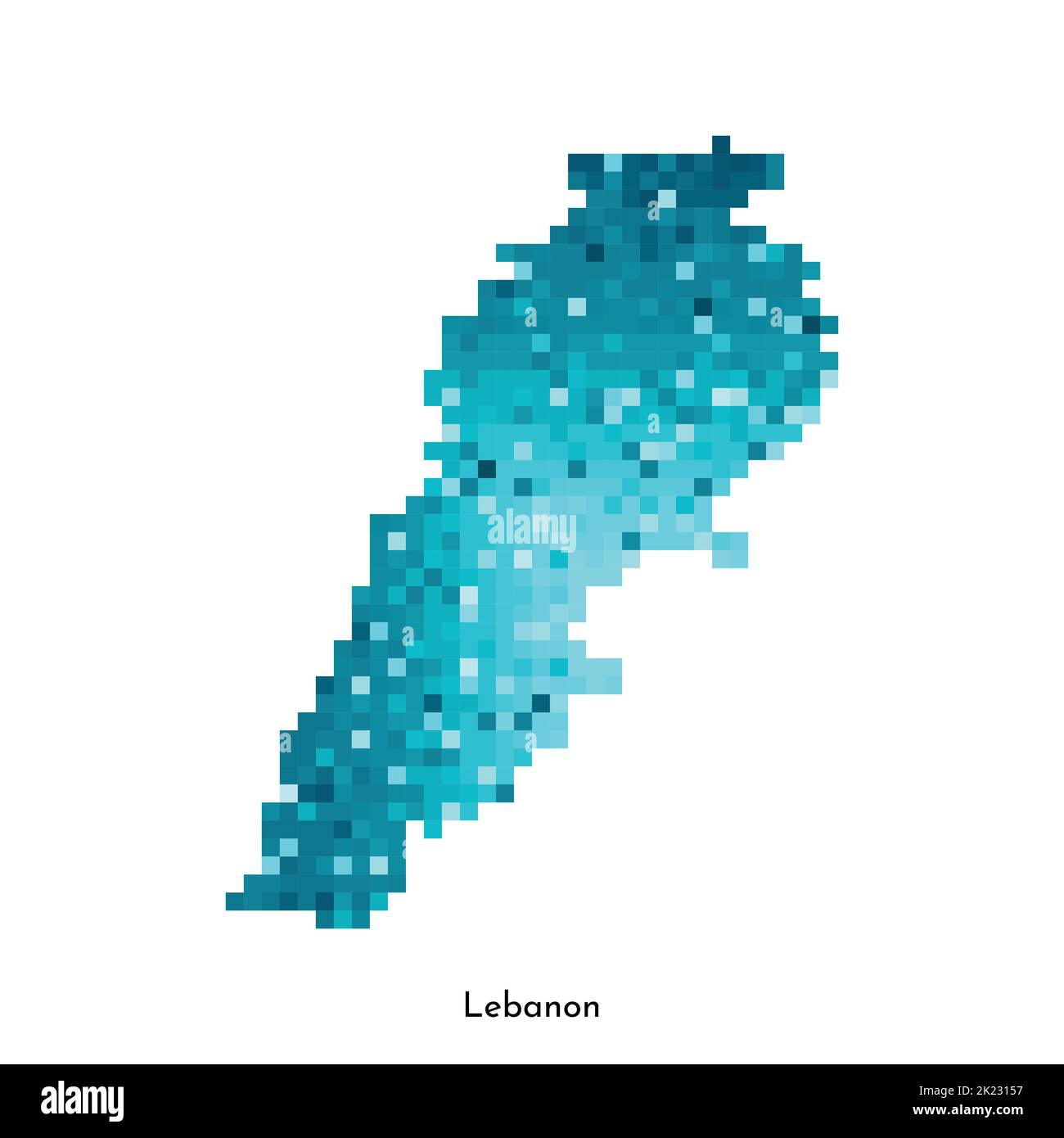 Vector isolated geometric illustration with simple icy blue shape of Lebanon map. Pixel art style for NFT template. Dotted logo with gradient texture Stock Vector