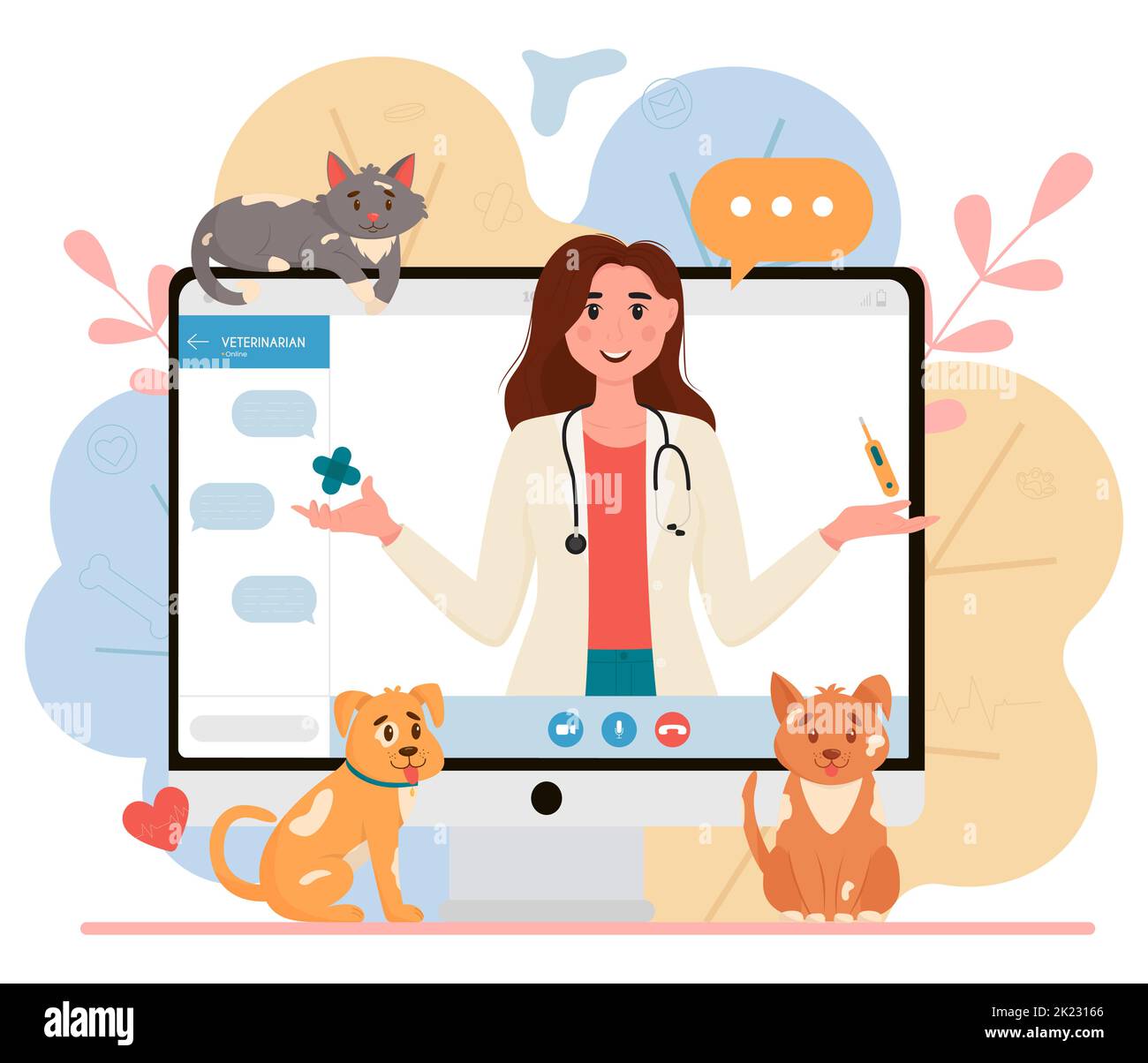 Veterinary doctor appointment. Online veterinarian consultation. Pet care, animal medical
