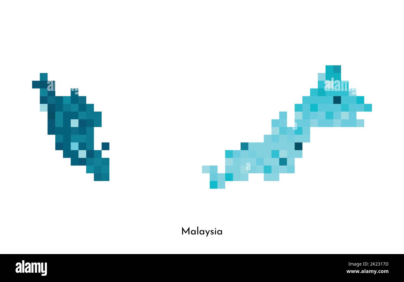 Vector isolated geometric illustration with simple icy blue shape of Malaysia map. Pixel art style for NFT template. Dotted logo with gradient texture Stock Vector