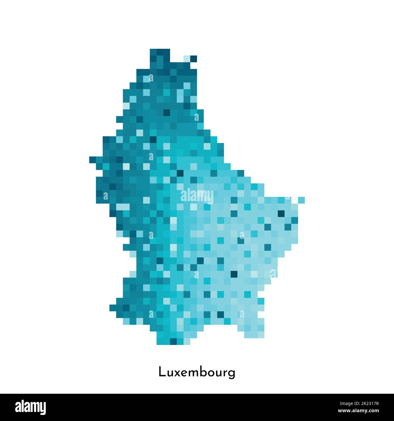 Vector isolated geometric illustration with simple icy blue shape of Luxembourg map. Pixel art style for NFT template. Dotted logo with gradient textu Stock Vector