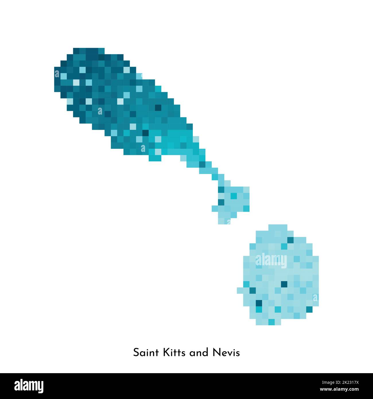 Vector isolated geometric illustration with simple icy blue shape of Saint Kitts and Nevis map. Pixel art style for NFT template. Dotted logo with gra Stock Vector