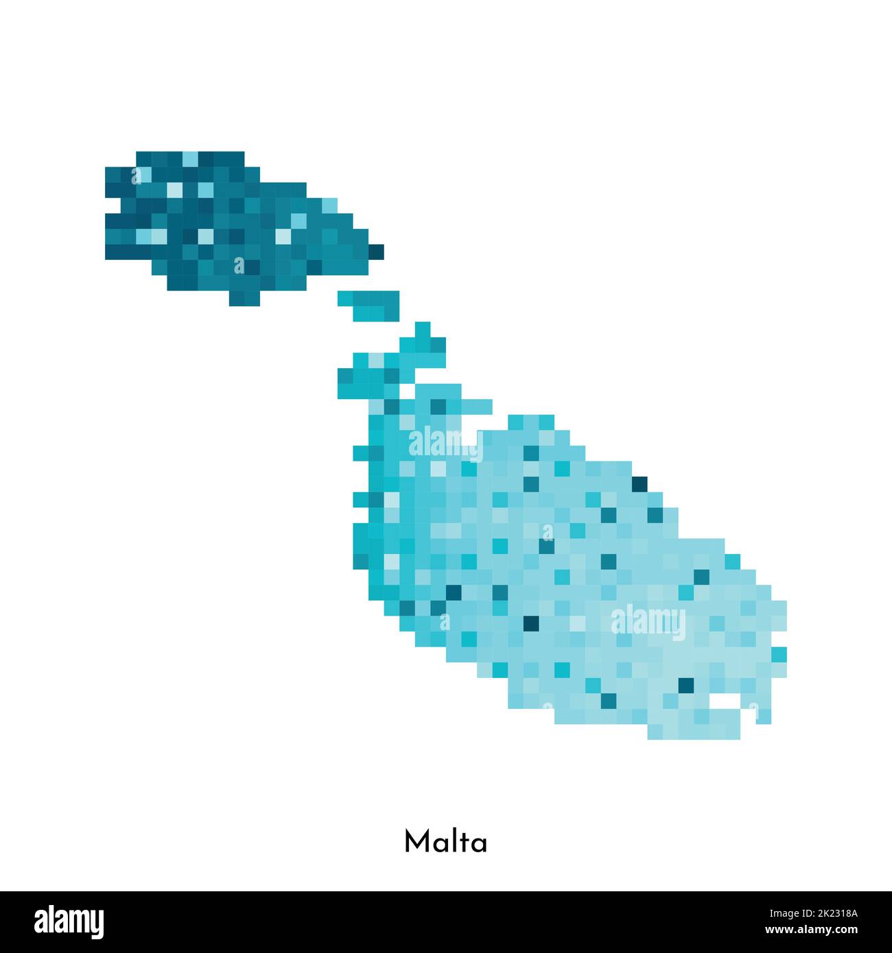 Vector isolated geometric illustration with simple icy blue shape of Malta map. Pixel art style for NFT template. Dotted logo with gradient texture fo Stock Vector