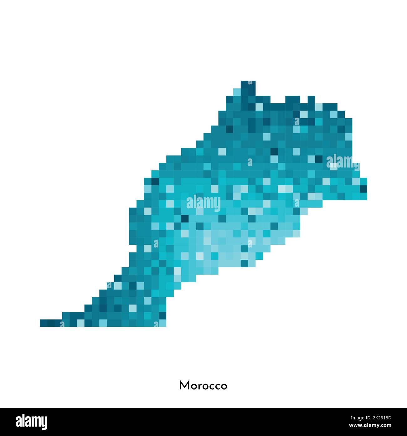 Vector isolated geometric illustration with simple icy blue shape of Morocco map. Pixel art style for NFT template. Dotted logo with gradient texture Stock Vector