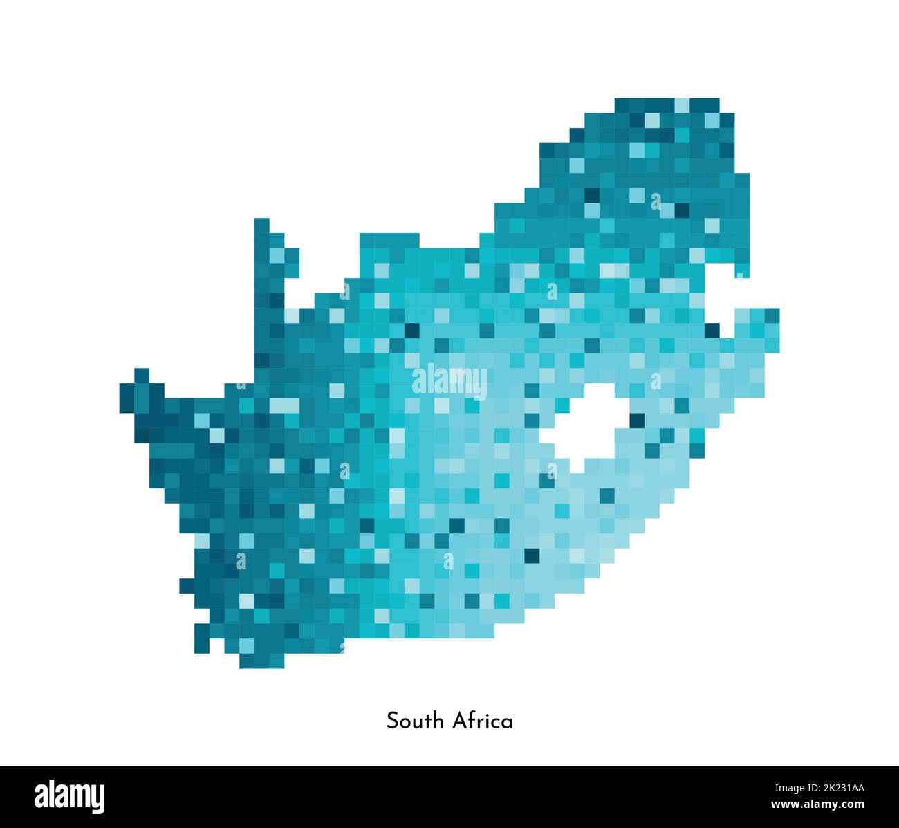 Vector isolated geometric illustration with simple icy blue shape of South Africa map. Pixel art style for NFT template. Dotted logo with gradient tex Stock Vector