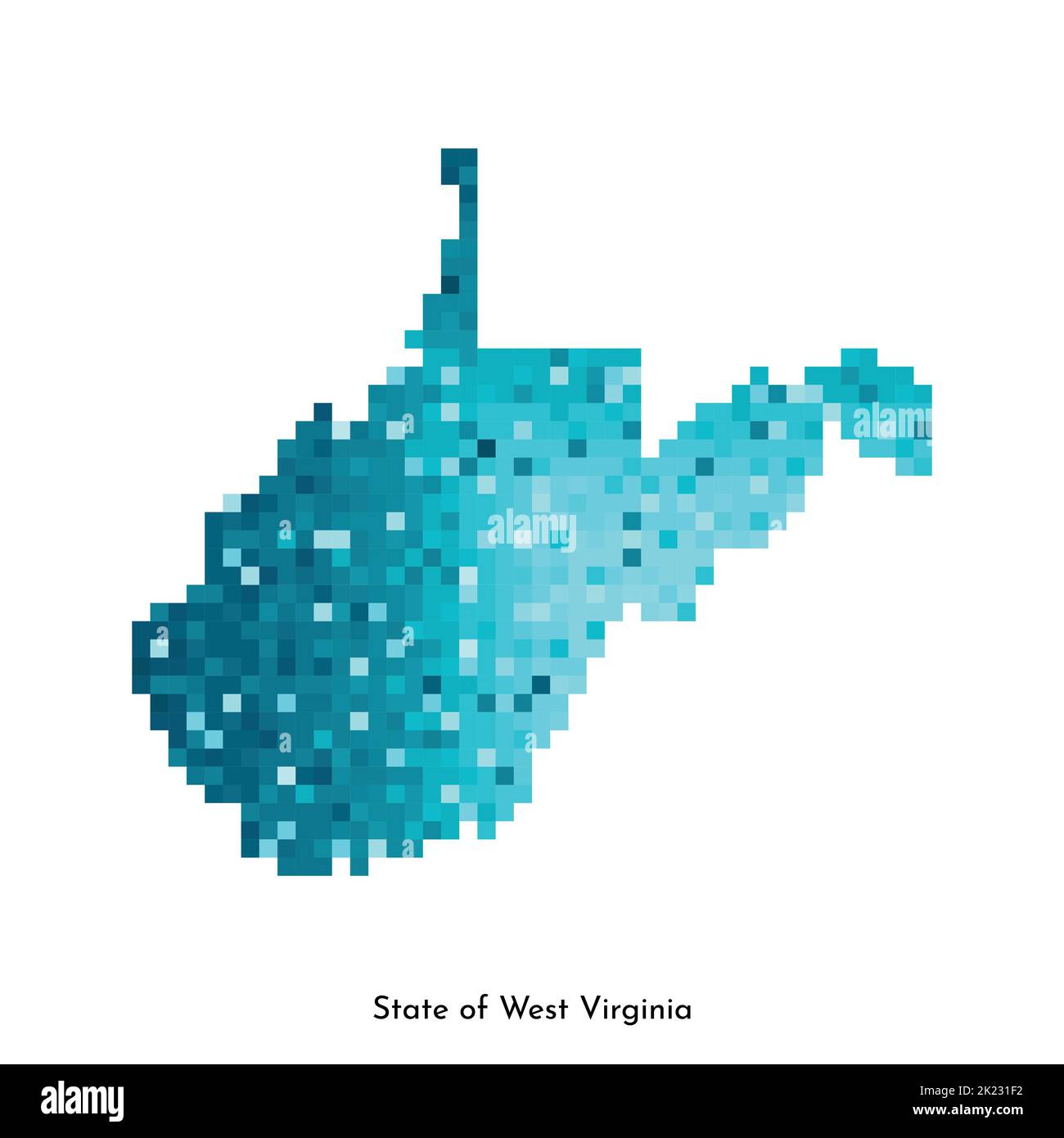 Vector isolated geometric illustration with icy blue area of USA - State of West Virginia map. Pixel art style for NFT template. Simple colorful logo Stock Vector