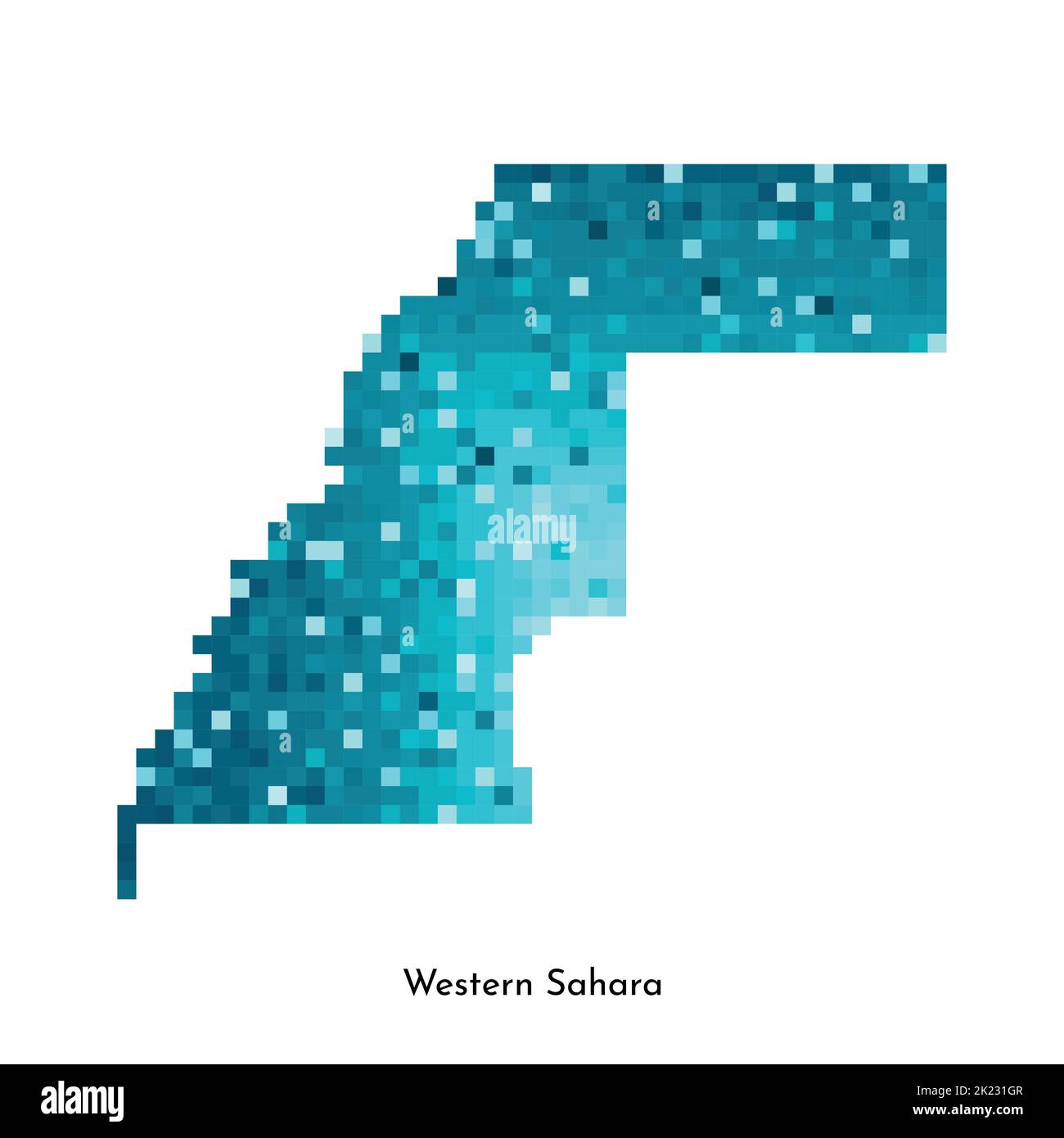Vector isolated geometric illustration with simplified icy blue silhouette of WESTERN SAHARA map. Pixel art style for NFT template. Dotted logo Stock Vector