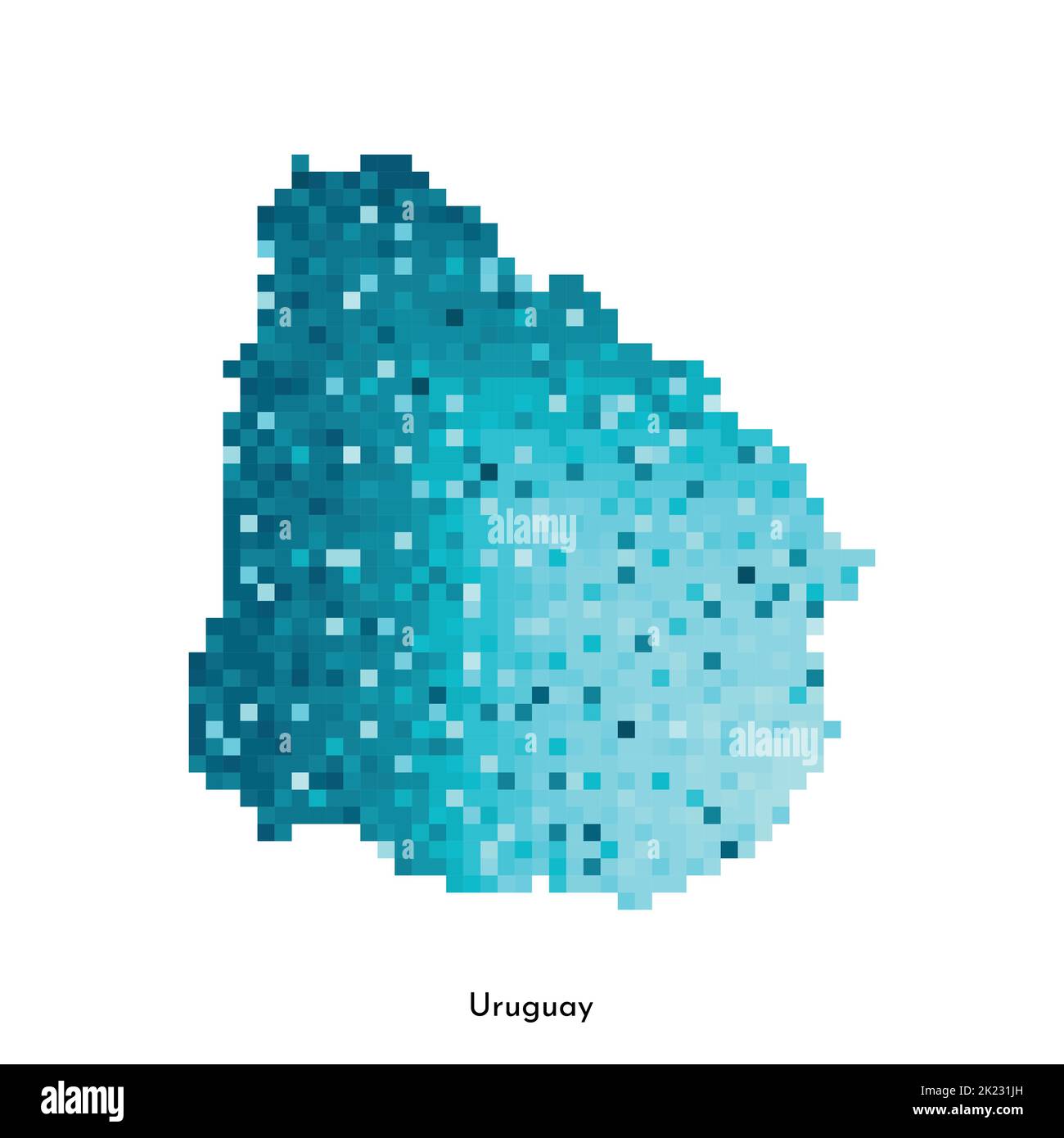 Vector isolated geometric illustration with simple icy blue shape of Uruguay map. Pixel art style for NFT template. Dotted logo with gradient texture Stock Vector