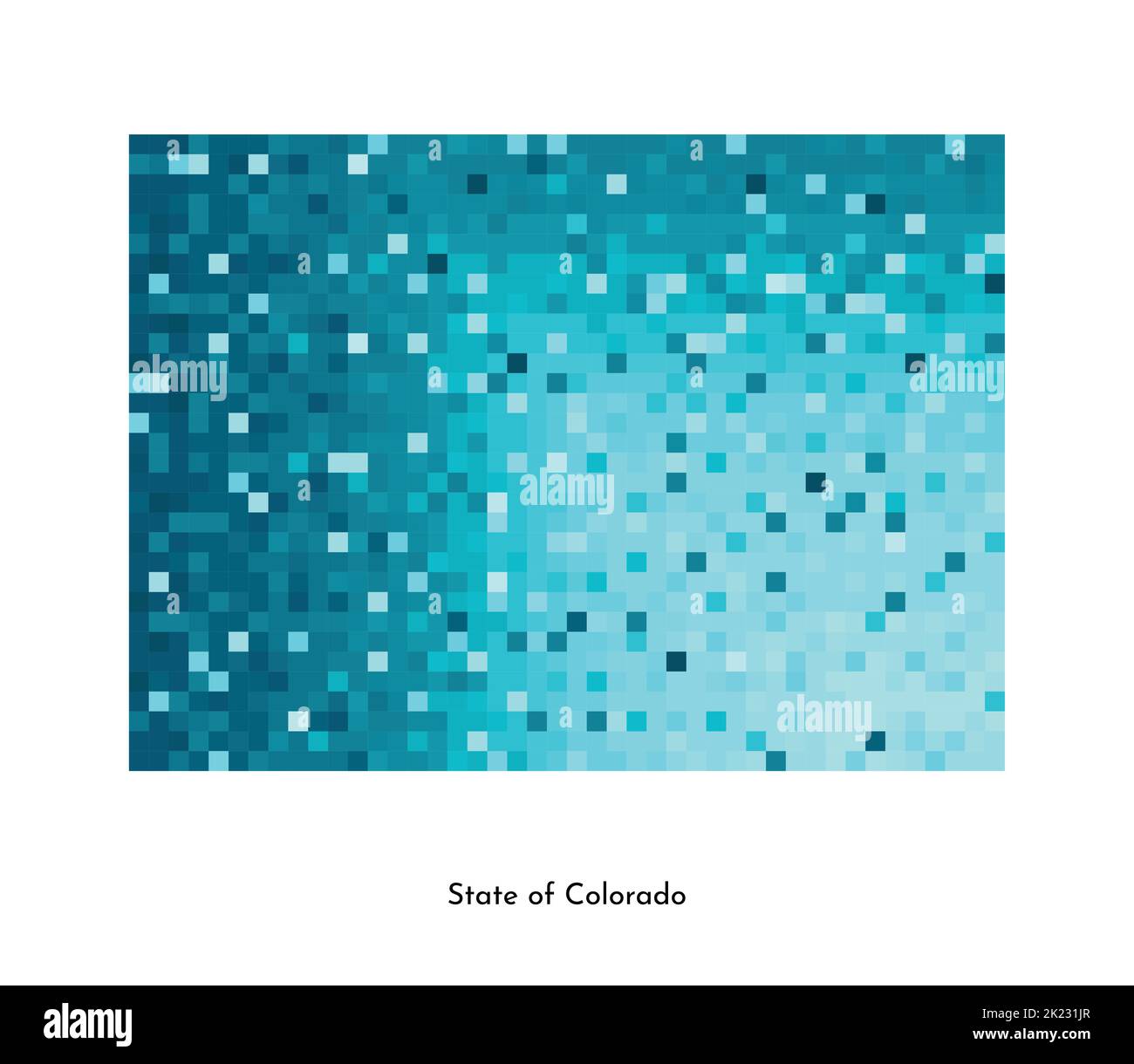 Vector isolated geometric illustration with icy blue area of USA - State of Colorado map. Pixel art style for NFT template. Simple colorful logo with Stock Vector