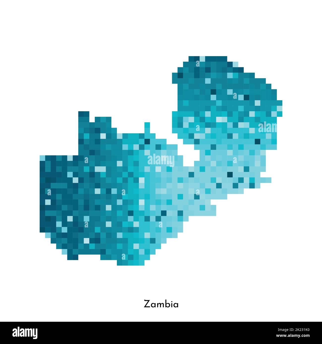 Vector isolated geometric illustration with simple icy blue shape of Zambia map. Pixel art style for NFT template. Dotted logo with gradient texture f Stock Vector