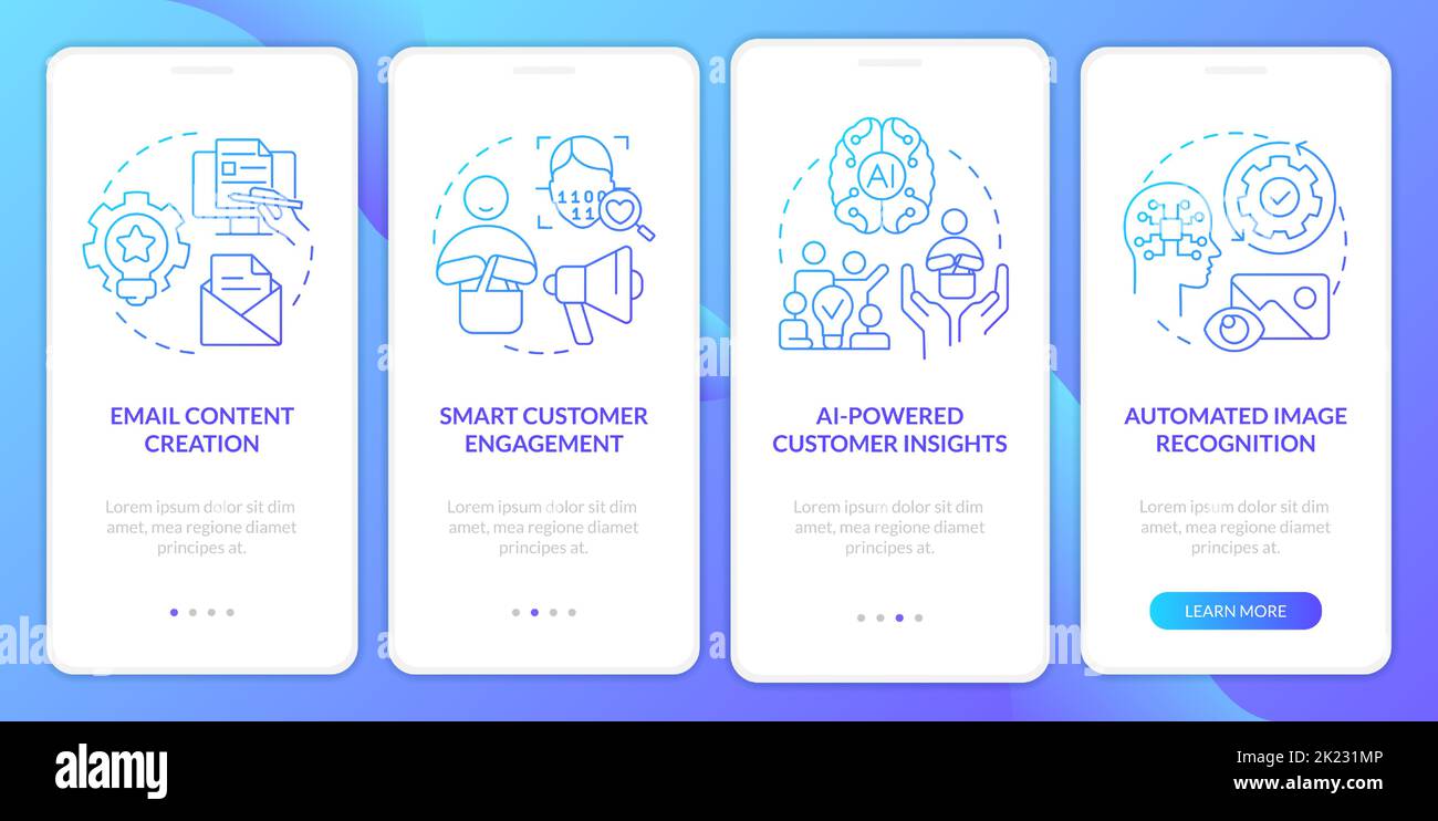AI technology in marketing blue gradient onboarding mobile app screen ...