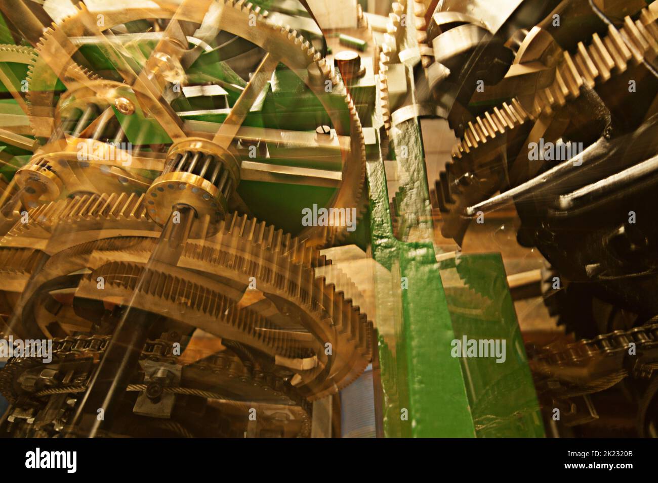 Time waits for no man...Clockwork machinery inside a clock tower Stock