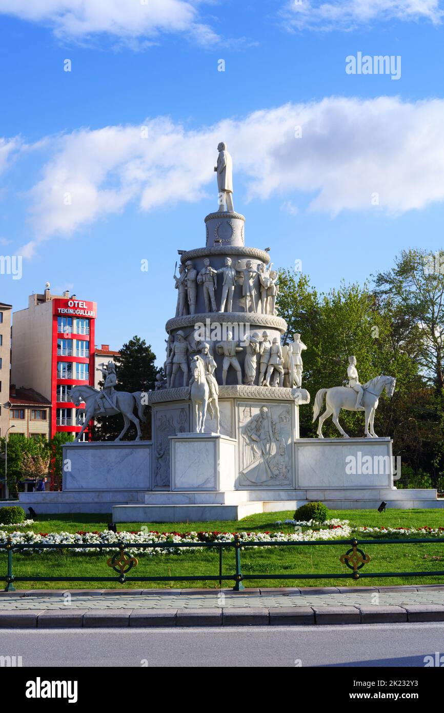 White monumental statue at the city center of Eskisehir-Turkey Stock Photo