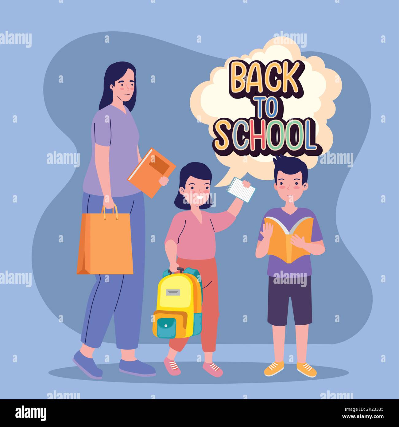back to school lettering with teacher and kids Stock Vector Image & Art ...