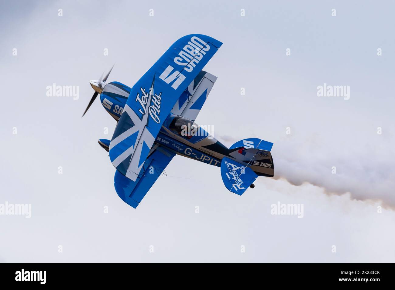 Rich Goodwin Airshows Pitts S-2 Special aerobatic biplane displaying at the Little Gransden Air and Car show, Bedfordshire, UK. Stock Photo
