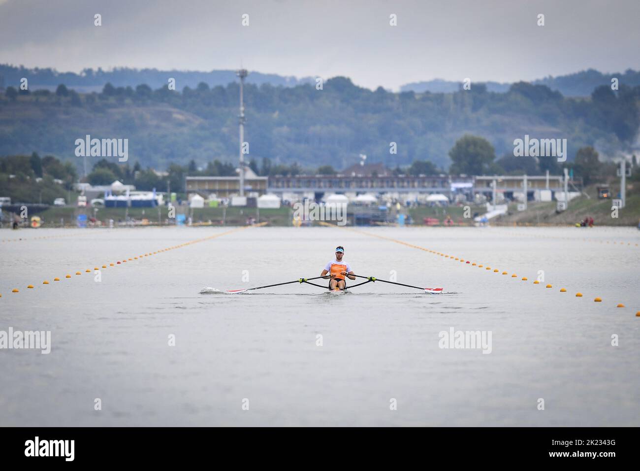 Racice, Czech Republic - September 21: Melvin Twellaar of Netherlands competing on Men's sculls quarter finals during Day 4 of the 2022 World Rowing Championships at the Labe Arena Racice on September 21, 2022 in Racice, Czech Republic. (Vit Cerny/CTK Photo/BSR Agency) Stock Photo