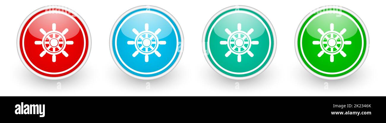 Ship wheel icon vector icons, colorful glossy buttons on white Stock Vector