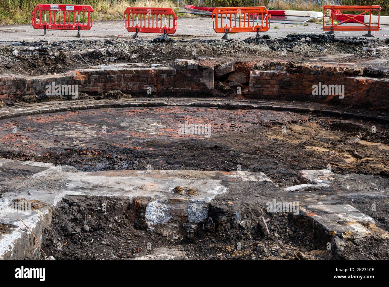 Unearthed remains of turntable, St Margaret's railway depot, Meadowbank, Edinburgh, Scotland, UK Stock Photo