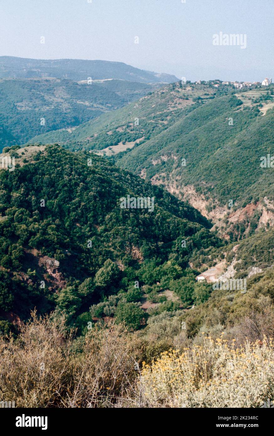 Arcadia highlands - region in the central Peloponnese. It takes its name from the mythological character Arcas, and in Greek mythology it was the home of the gods Hermes and Pan. March 1980. Archival scan from a slide. Stock Photo