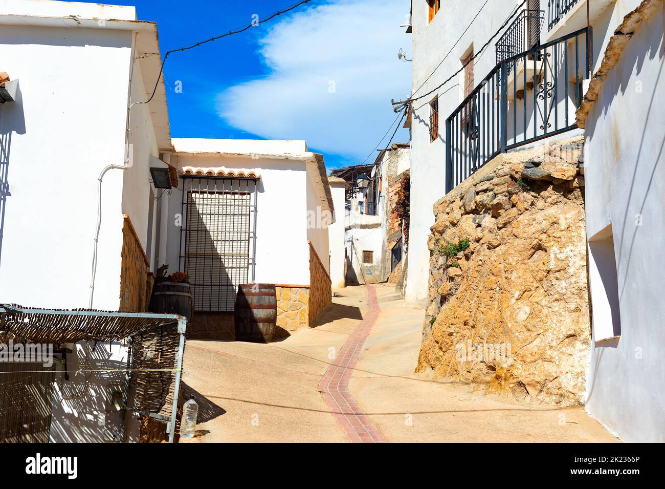 Traditonl architecture, Spain mountain village, white houses of residential area, hill street. Darrical Stock Photo