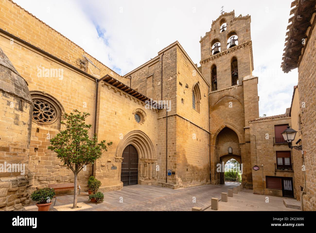 Laguardia, Spain. Saint John Baptist church and tower, medieval building that combines Romanesque and Gothic styles Stock Photo