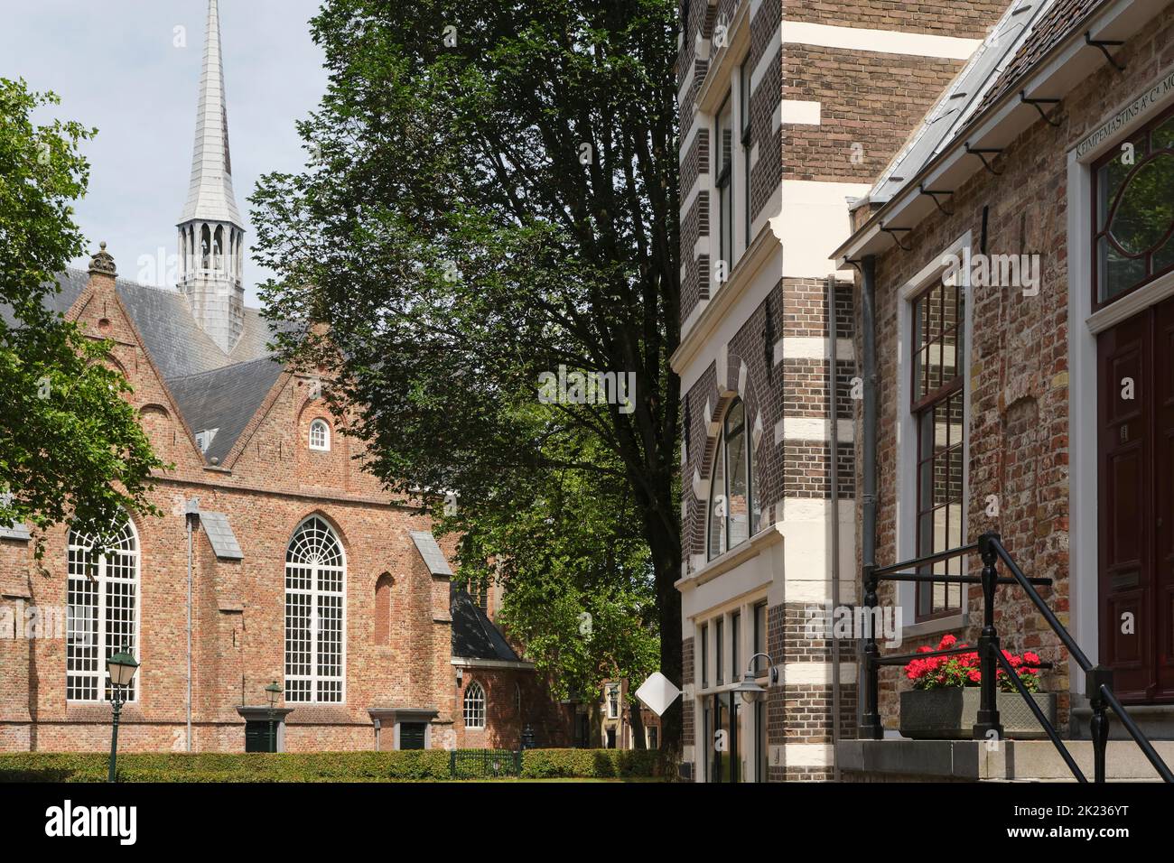 View on the Grote kerk or Jacobijnerkerk in Leeuwarden build in the 13th century. The church contains a burial vault of the Frisian Nassau's. Stock Photo