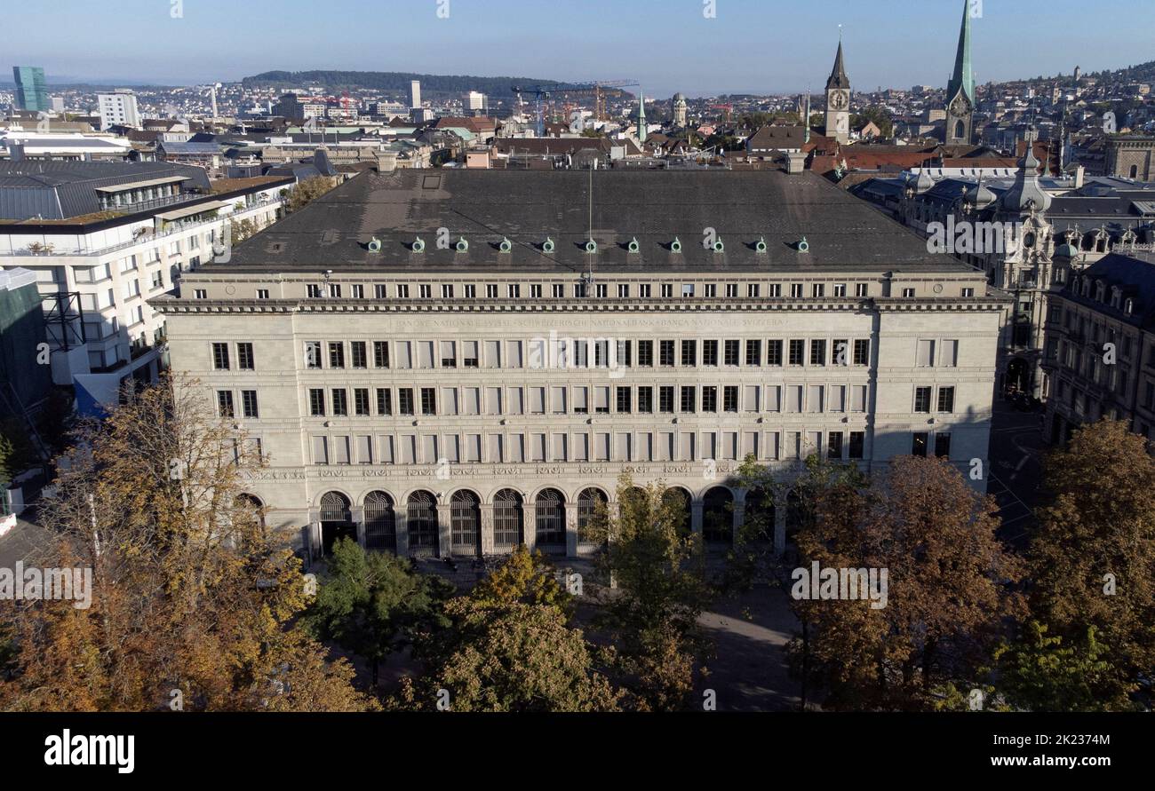 The building of the Swiss National Bank is seen in Zurich, September 22, 2022.  REUTERS/Arnd Wiegmann Stock Photo