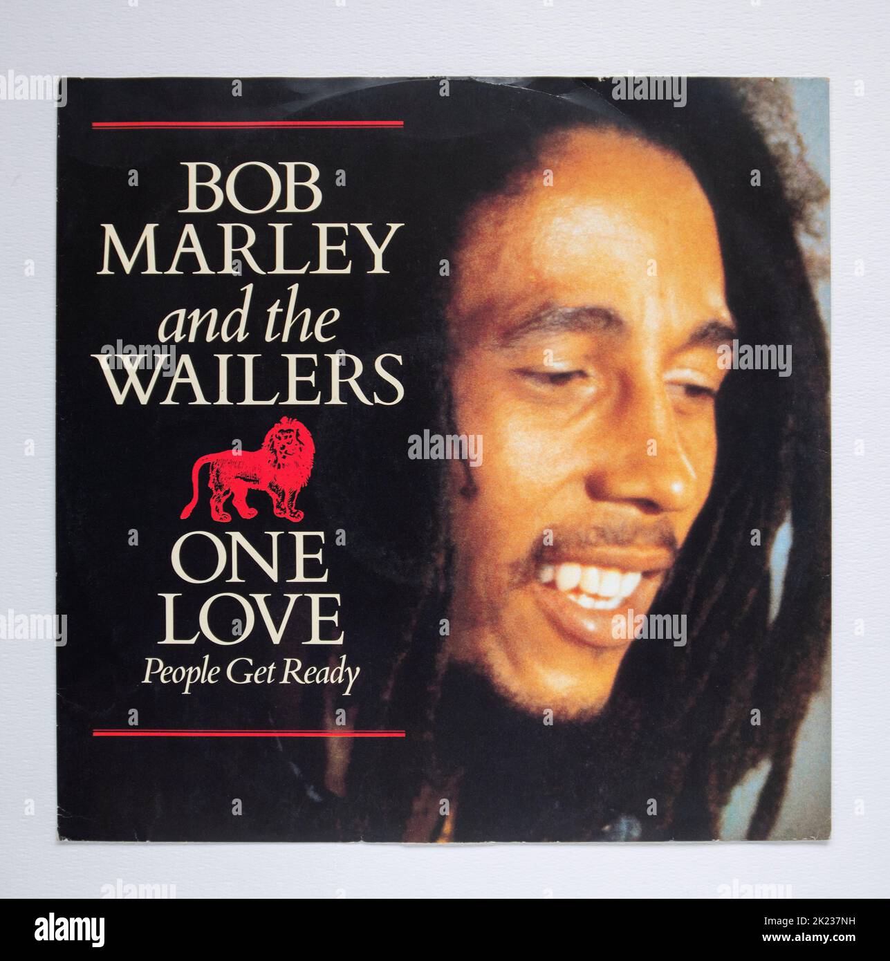 Picture cover of the 12 inch single version of One Love by Bob Marley and the Wailers, which was released in 1984. Stock Photo