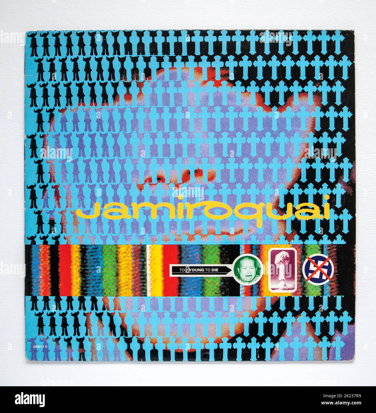 Picture cover of the 12 inch single version of Too Young To Die by Jamiroquai, which was released in 1993. Stock Photo