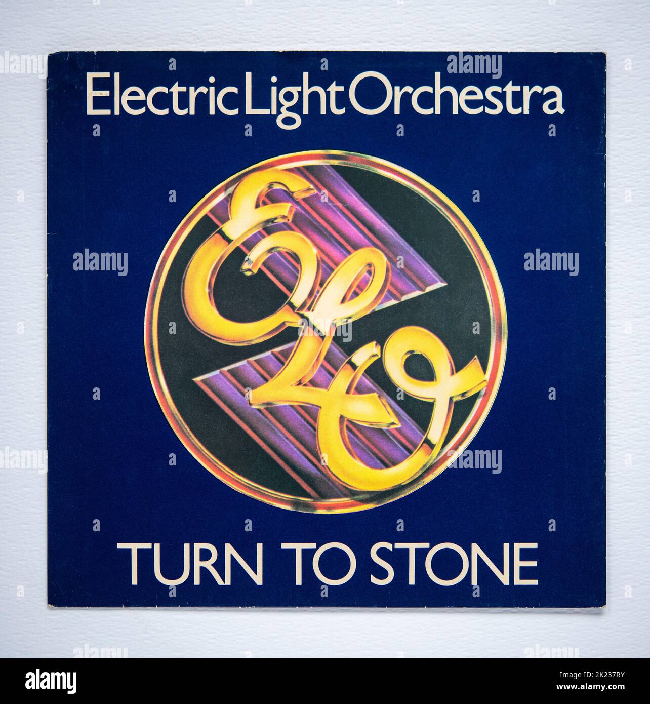 Picture cover of the seven inch single version of Turn to Stone by ELO, which was released in 1977. Stock Photo