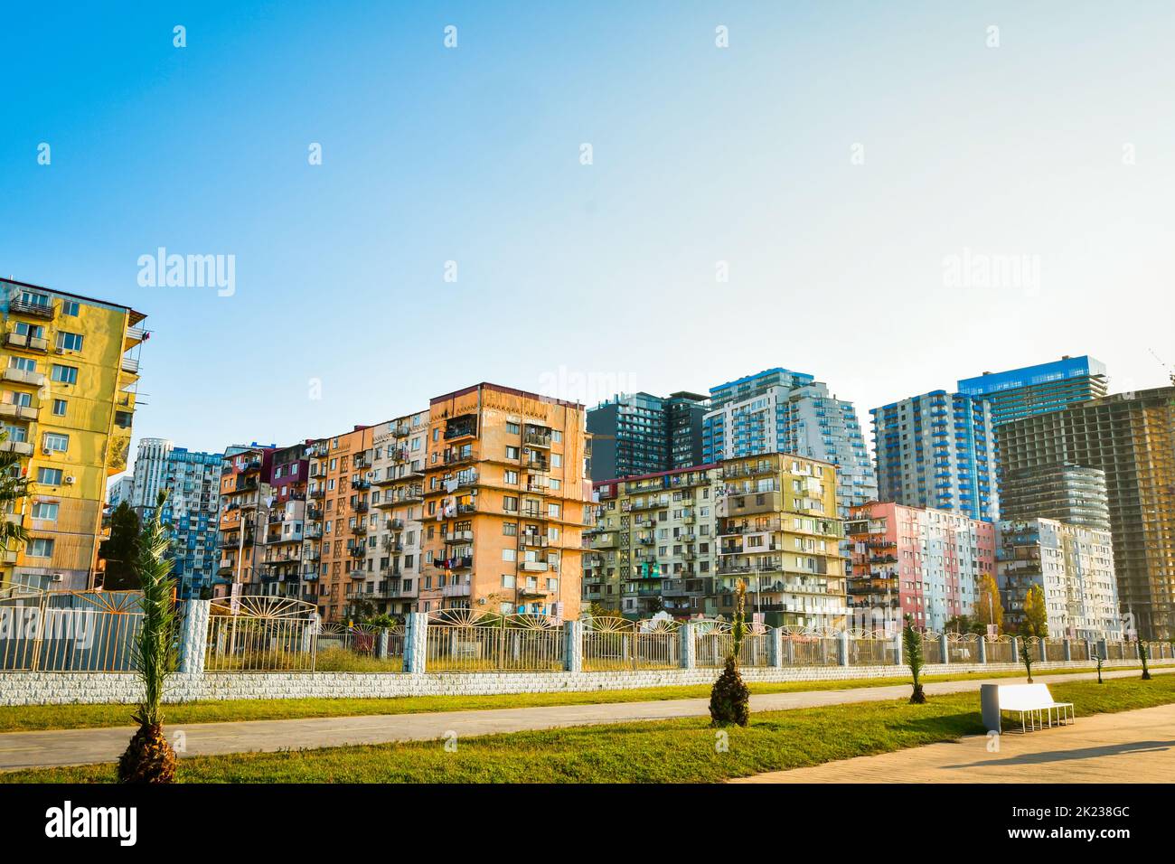 New modern and old soviet type apartment neighborhoods in Batumi summer