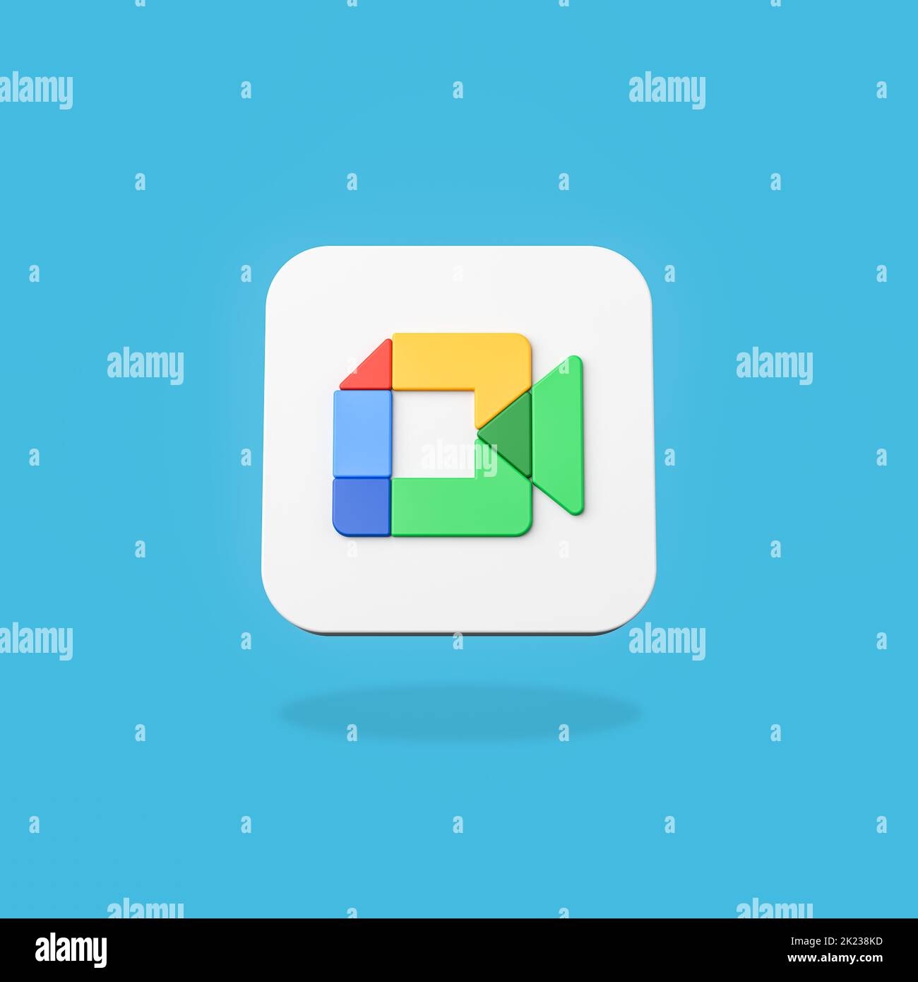 Google Meet Logo on Flat Blue Background Stock Photo
