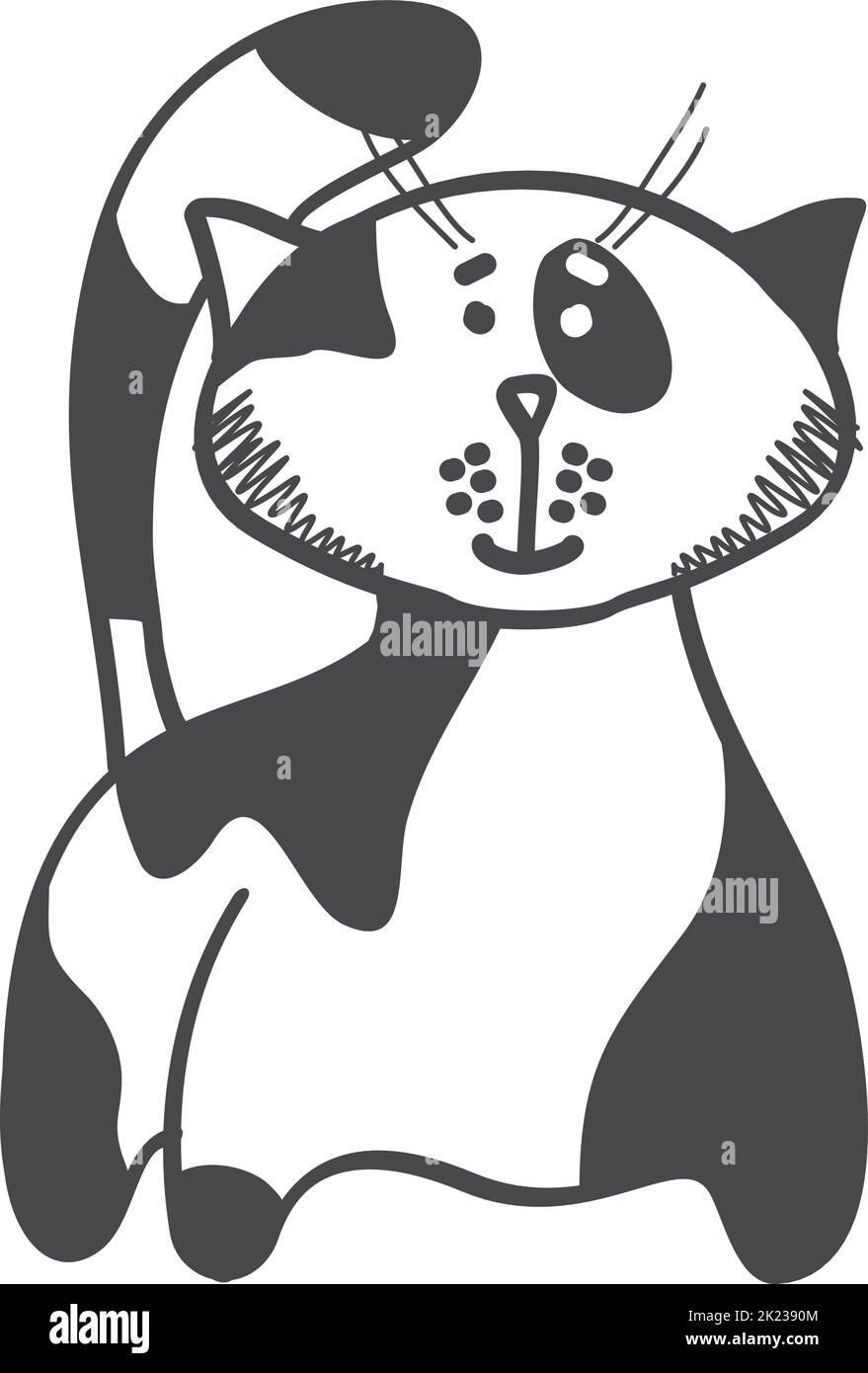 Doodle cat with black spots. Funny pet drawing Stock Vector