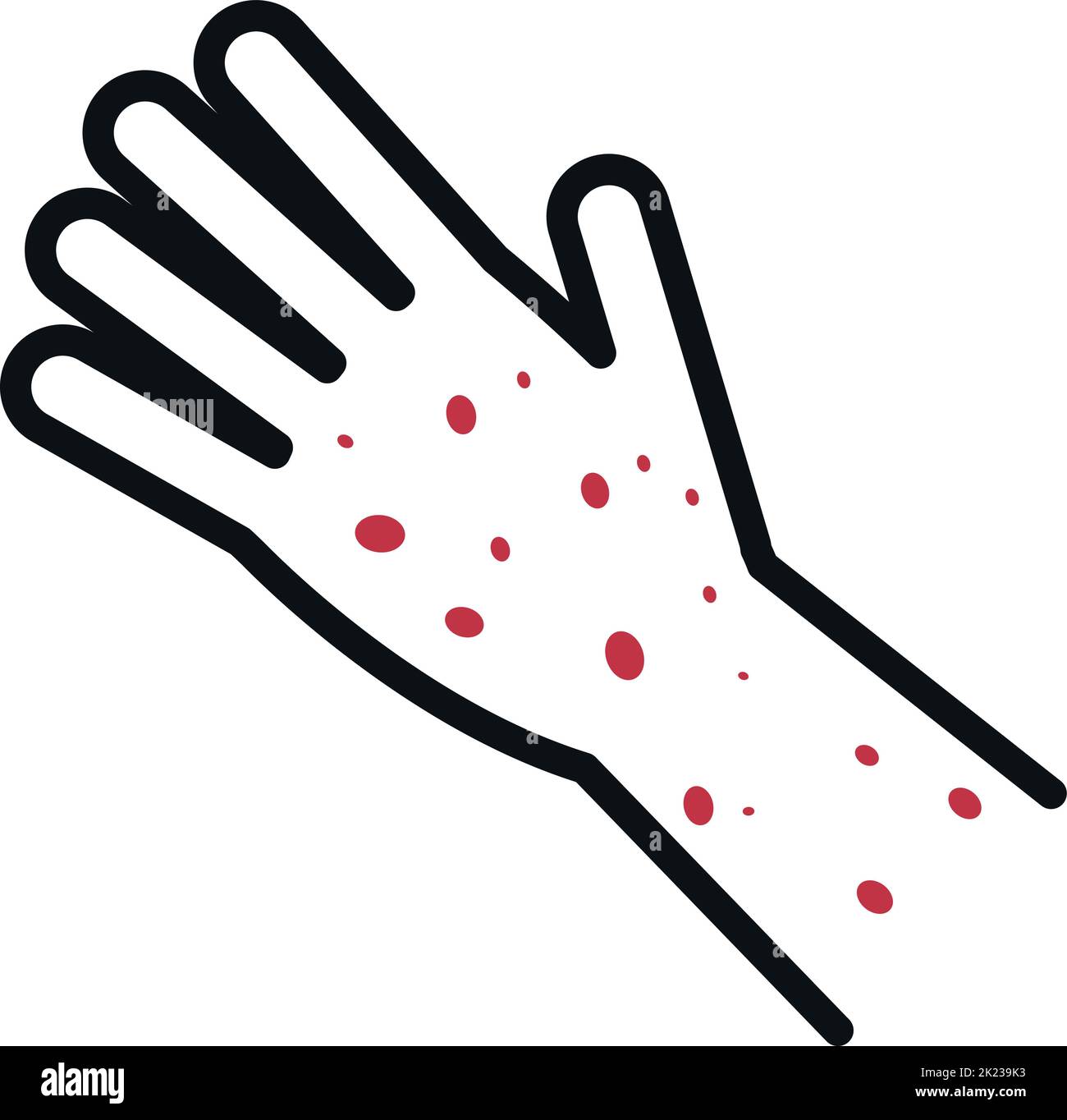 Red rash on human hand. Disease symptom icon Stock Vector