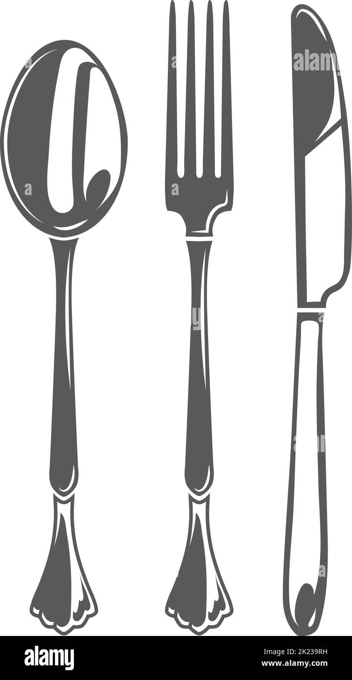 Cutlery set. Dinner table tools black icon Stock Vector