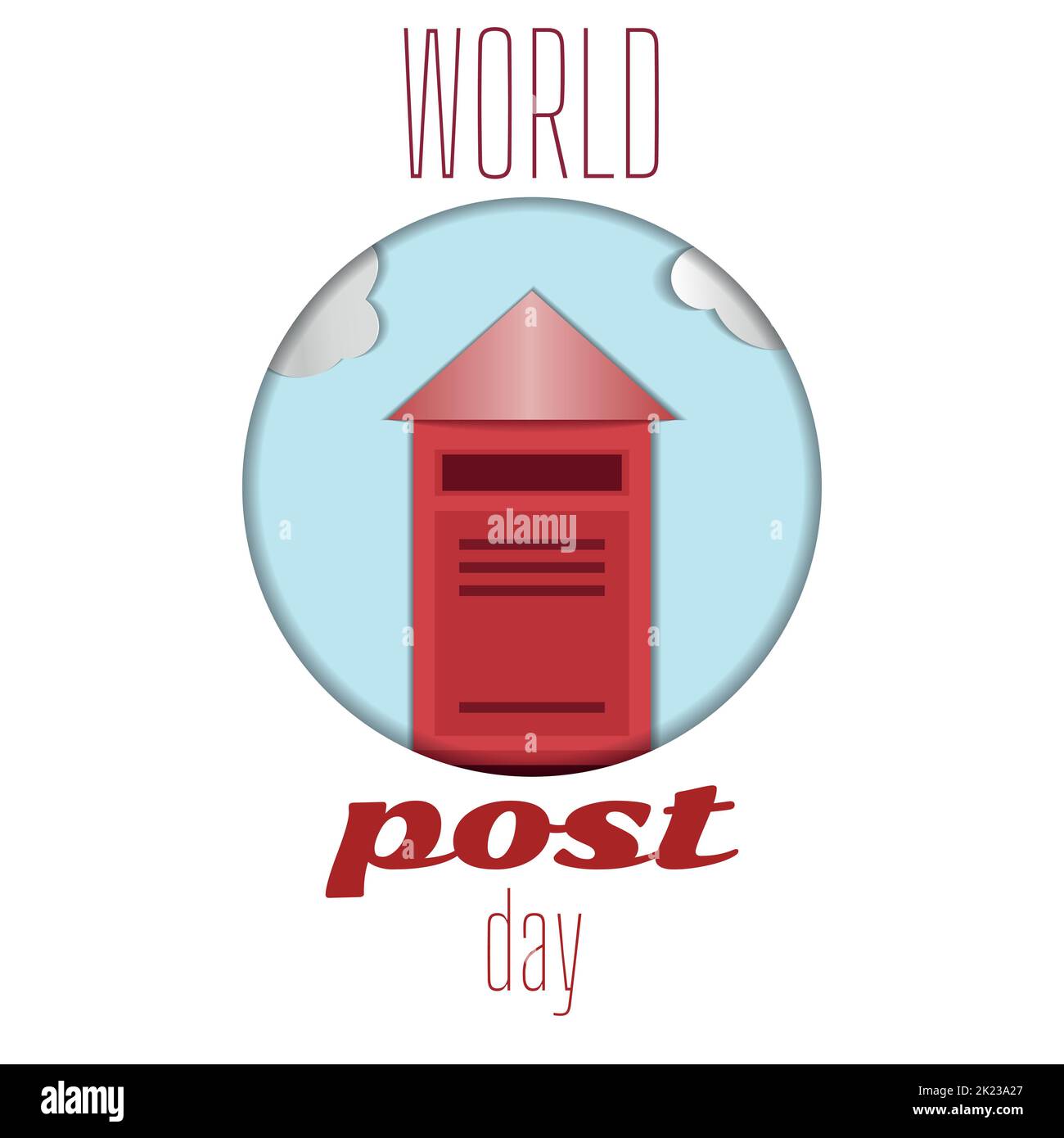 paper cut postcard . world post day Stock Vector