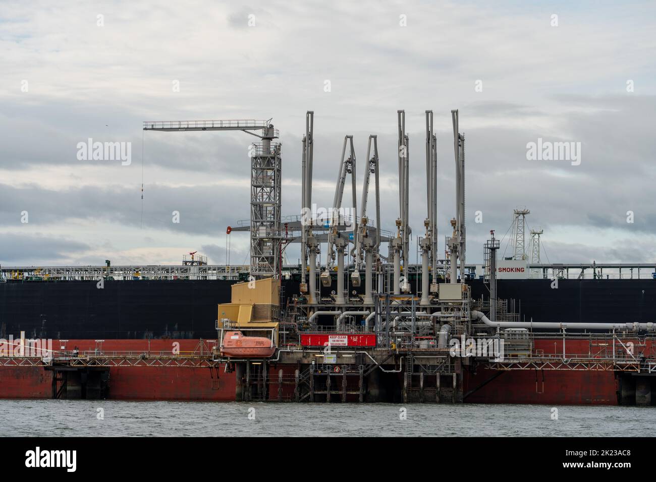 A tanker at Hound Point oil terminal, east of the Forth Bridge on the Firth of Forth, Scotland, UK. Stock Photo