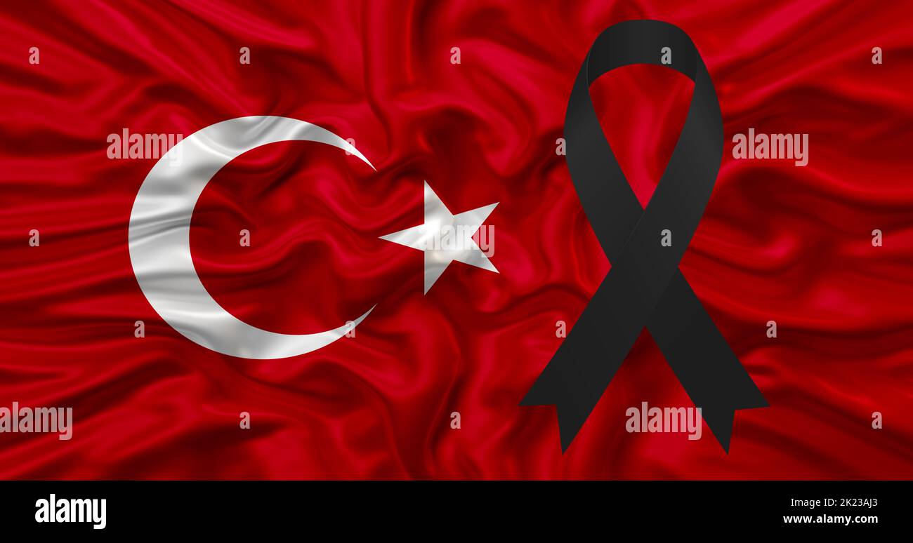Türkiye flag and mourning Stock Photo