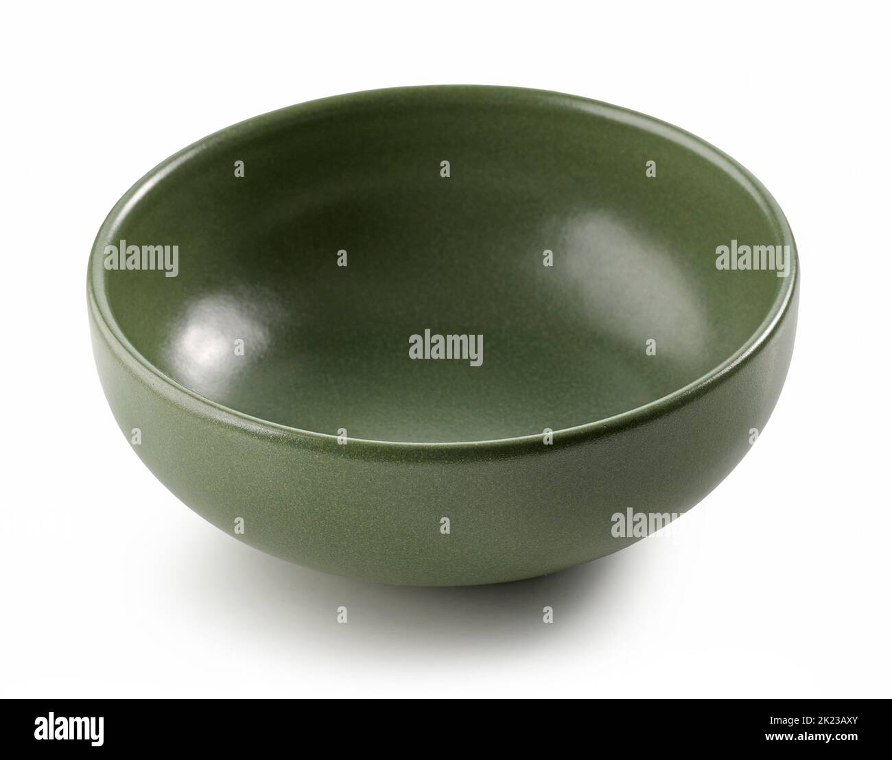 empty green ceramic bowl isolated on white background Stock Photo