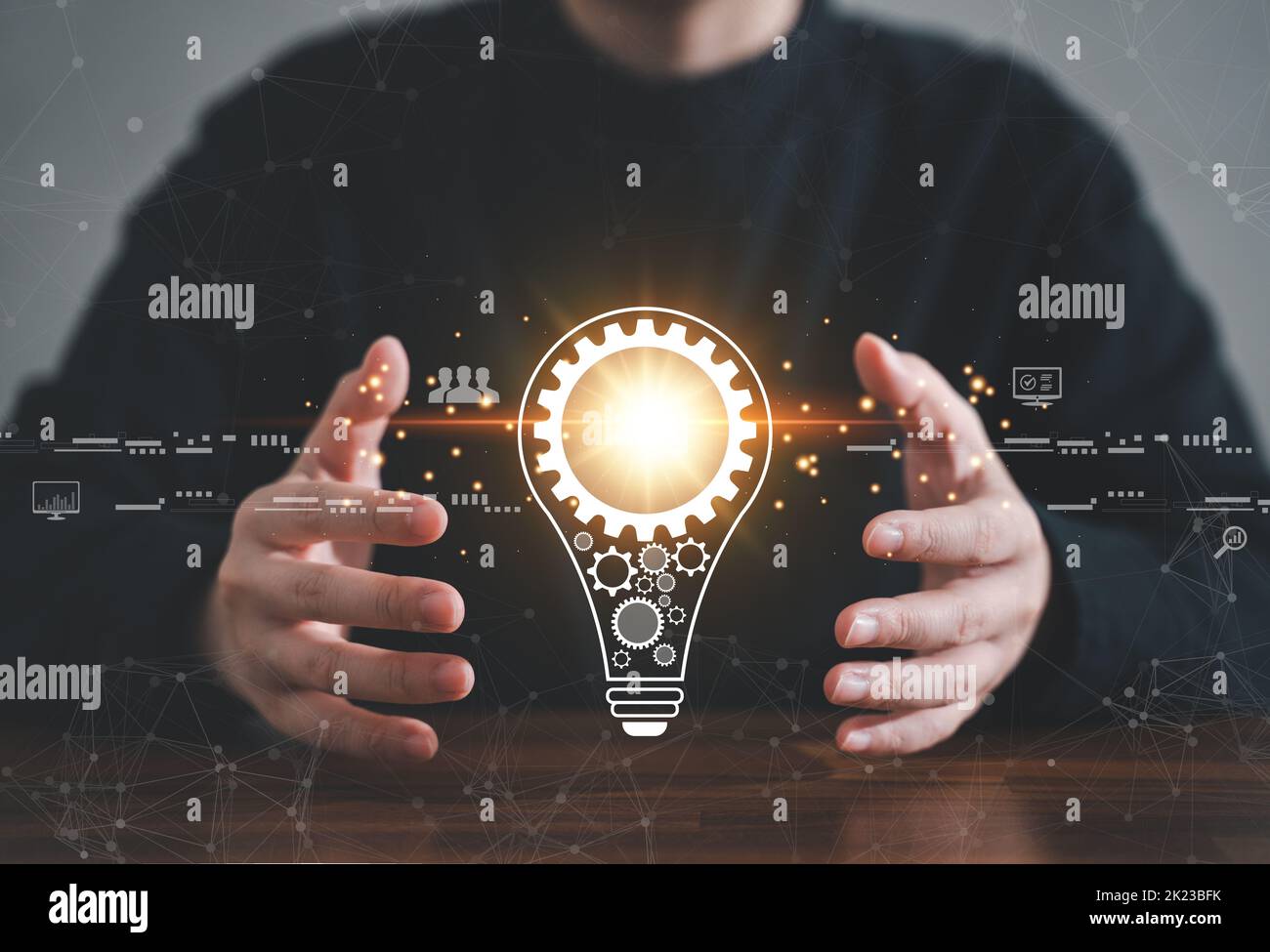 Innovation design concept. Hand holding light bulb for new idea brain ...