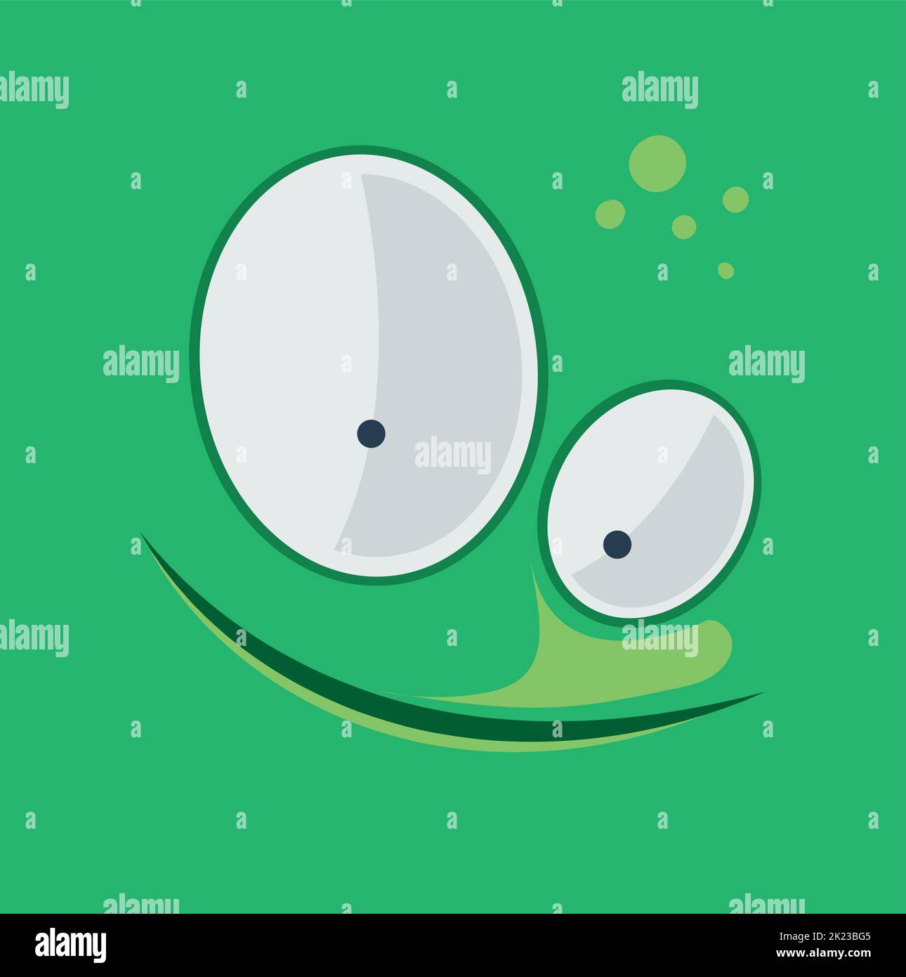 Funny green face square avatar. Cartoon emotion icon Stock Vector