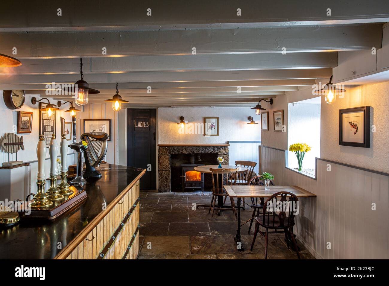 The Tolcarne Inn pub interior  , Newlyn Harbour, Penzance, Cornwall, England, Stock Photo