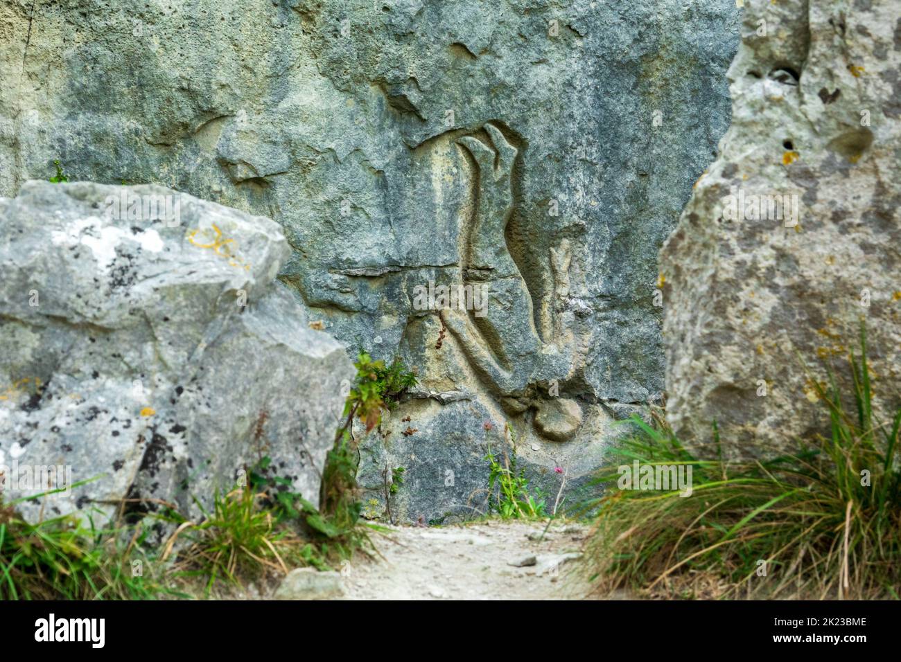 Still Falling, Antony Gormley,Tout Quarry Sculpture Park Stock Photo