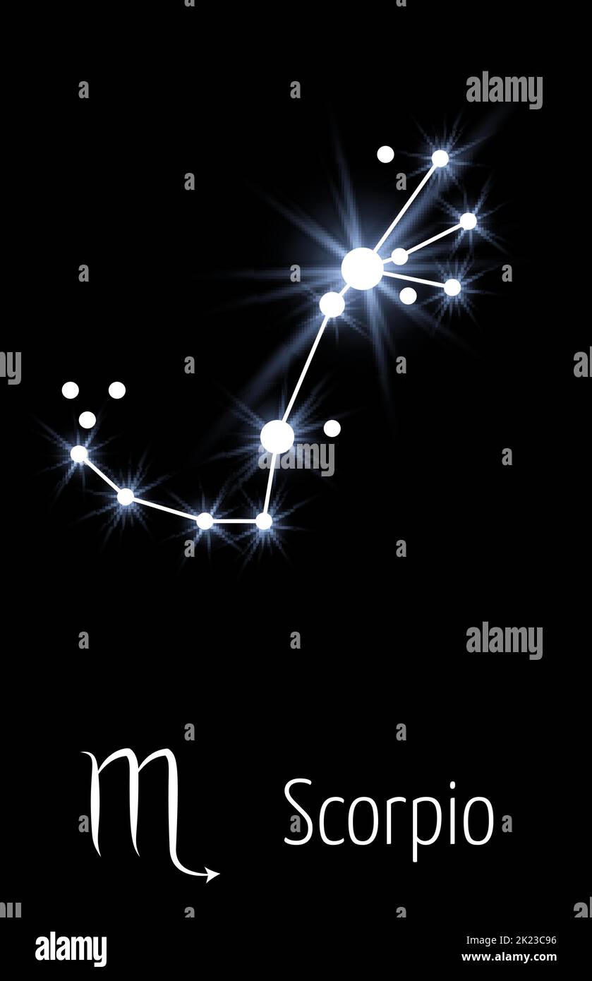 Scorpio stellar sign. Zodiac constellation in dark space Stock Vector
