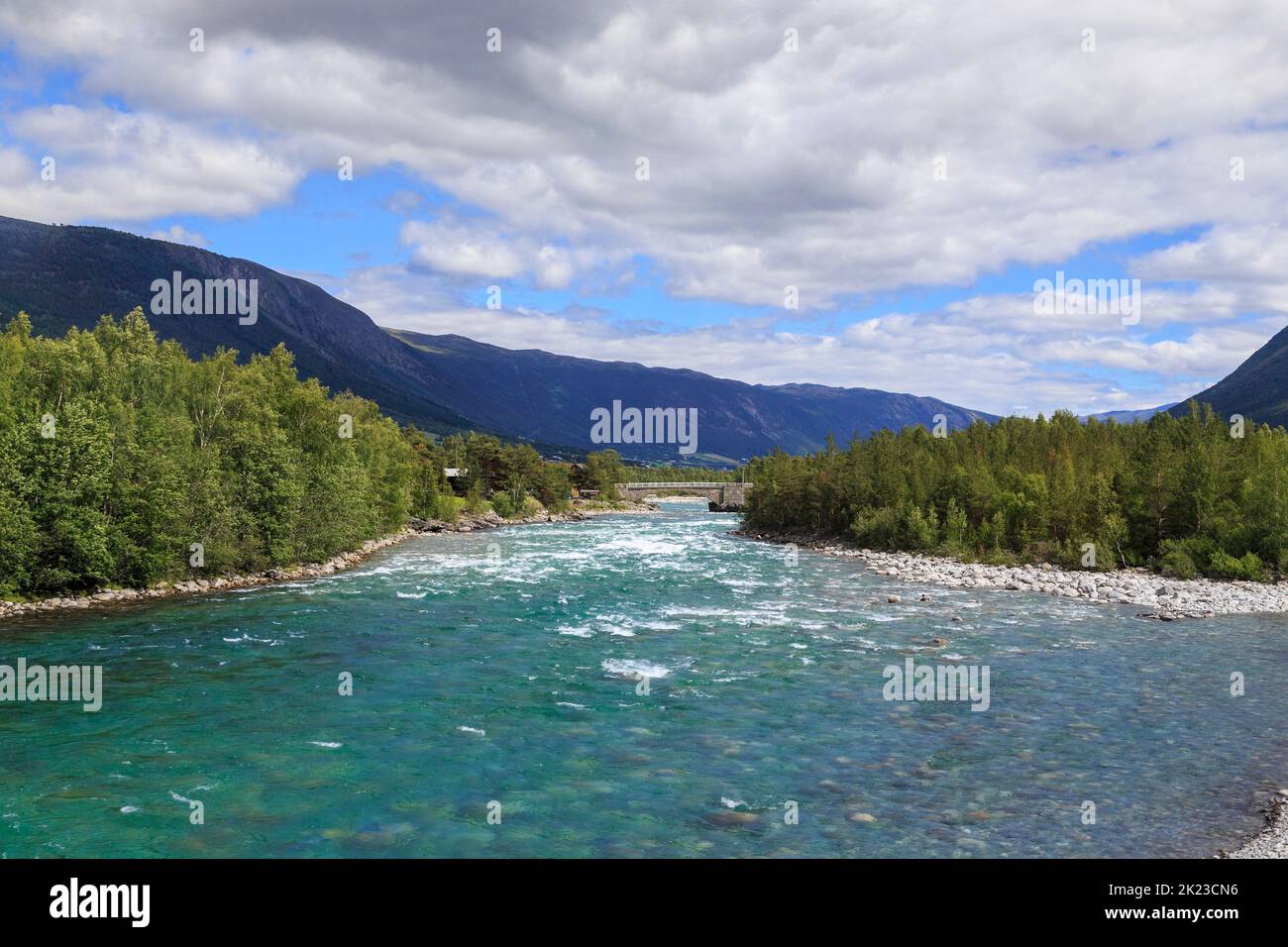 This is landscape along river Otta in the province of Oppland, Norway. Stock Photo
