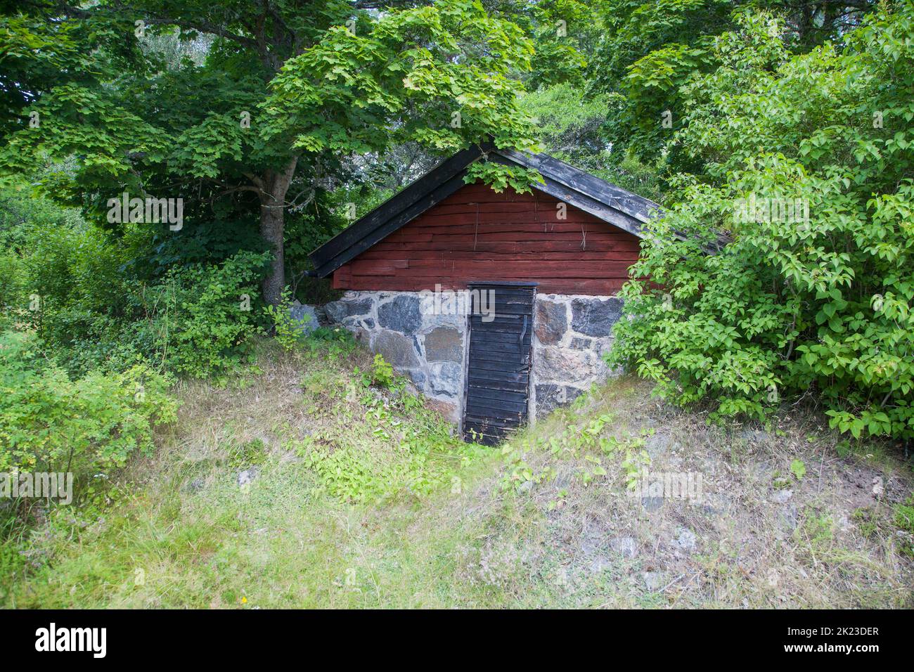 ROOT CELLAR old and traditional way in Sweden keep food cold during summer and as storage for vegetables during winter Stock Photo