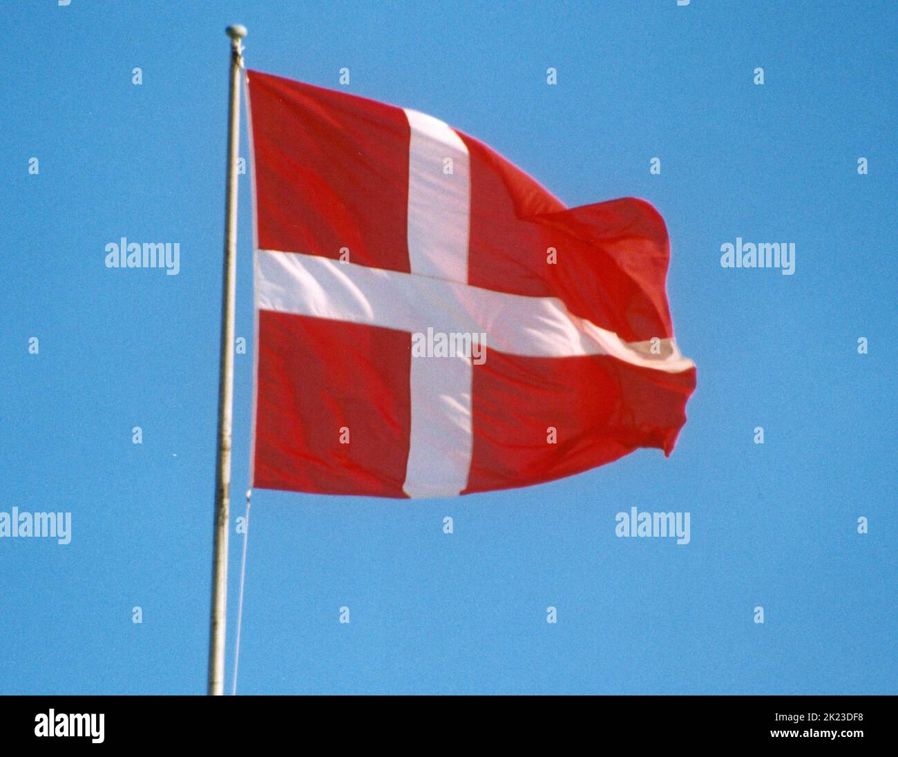 DENMARK flag with its white cross on a red background Stock Photo