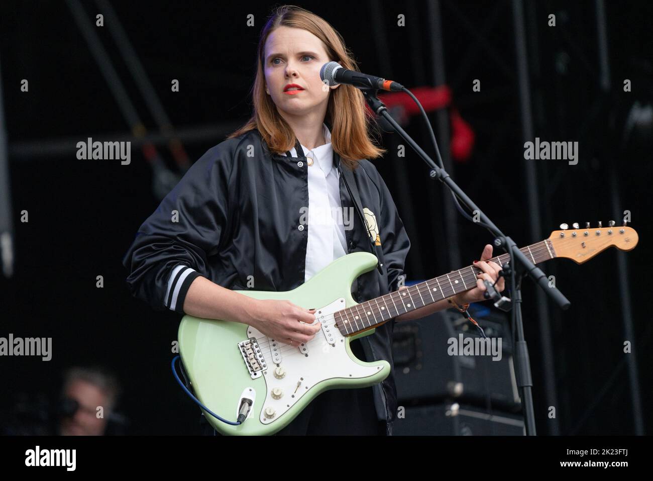 Cassandra Jenkins play on the Mountain Stage on Day Two of the Green Man 2022 music festival in Wales, UK, August 2022. Photo: Rob Watkins/Alamy Stock Photo