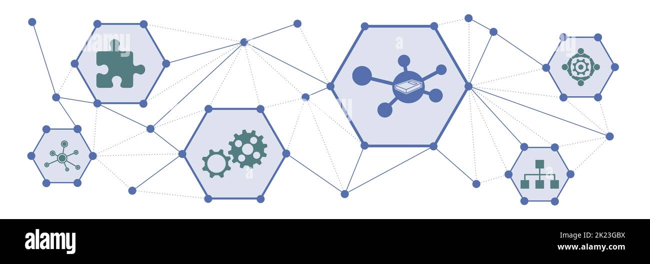 Concept of knowledge sharing with connected icons Stock Photo - Alamy