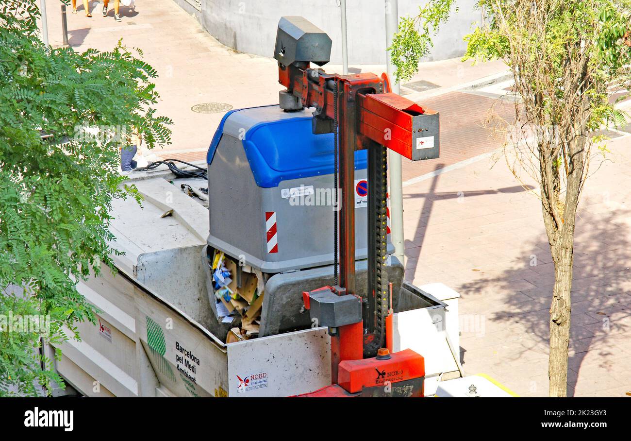 Garbage collection in Barcelona, Catalunya, Spain, Europe Stock Photo